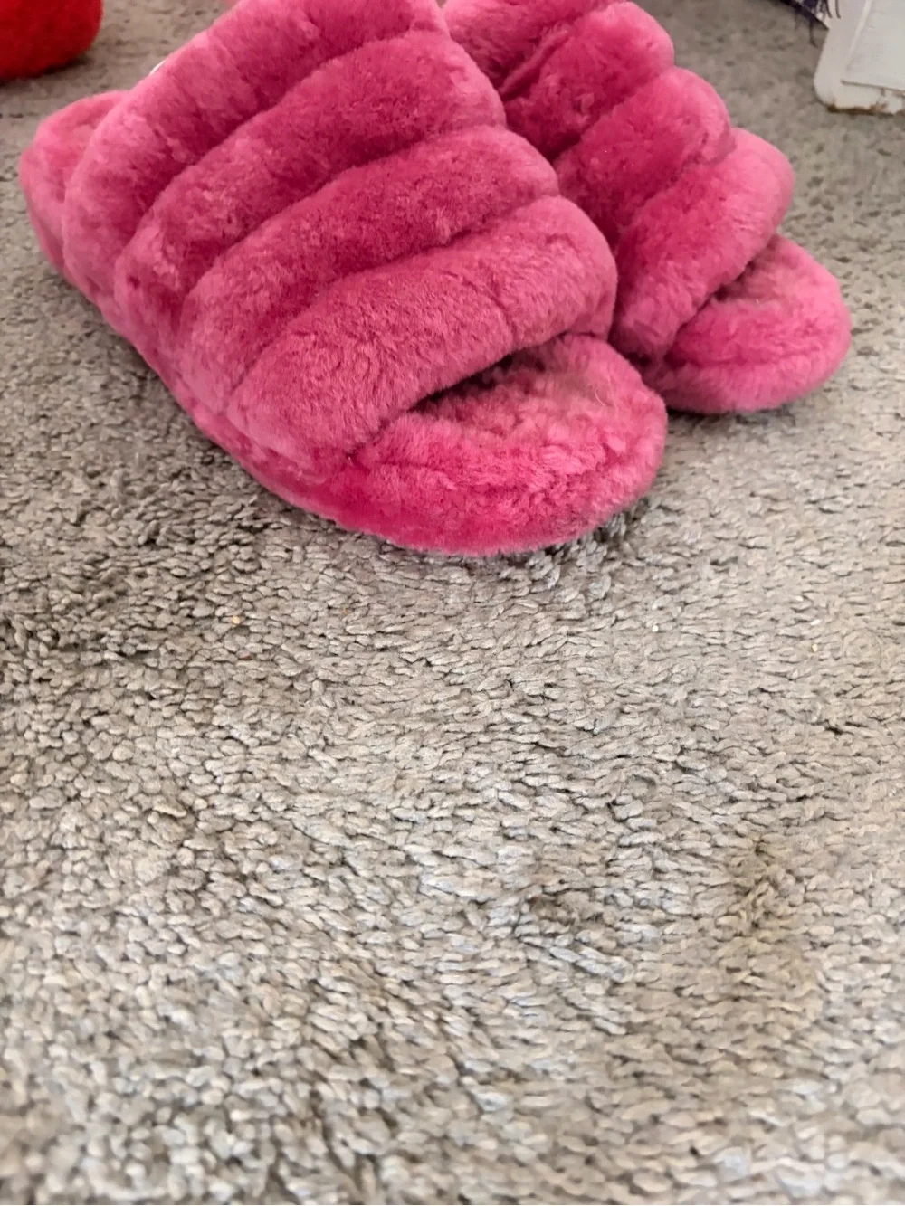 UGG Kids Hot Pink Plush Slide with Branded Heel Strap